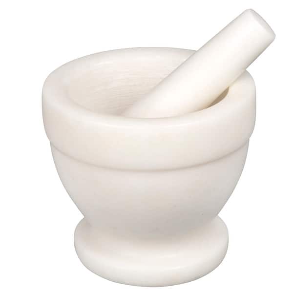 Creative Home OffWhite Marble Mortar and Pestle Set, 5.25" Diam. x 4.5
